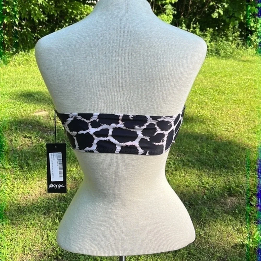 Nasty Gal beach party giraffe multi-way bikini top black/white size 6